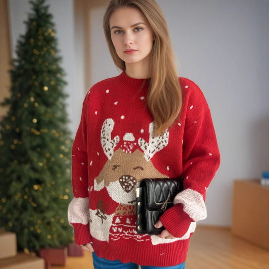 Damen Pullover mit festlichem Rentier-Motiv und himmlischem Design EB