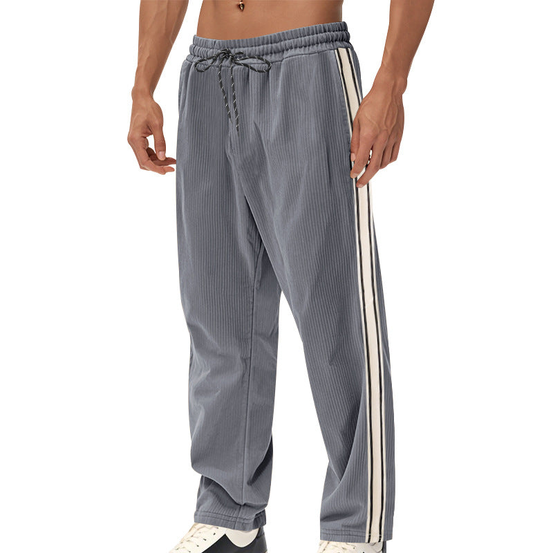 Herren Entspannte Cordoptik-Trackpants mit Seitenstreifen, Gummibund & Kordelzug EB
