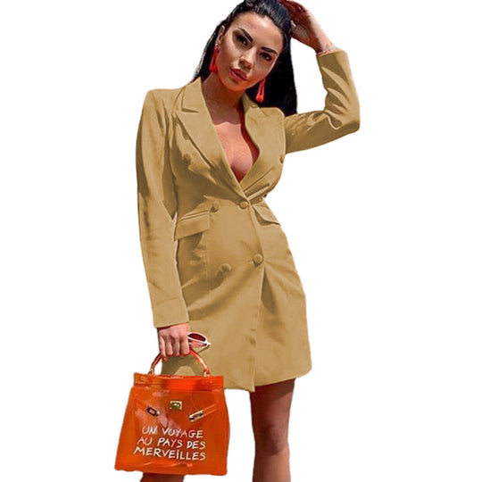 Damen klassisches Blazer-Kleid mit doppelter Knopfleiste und tailliertem Schnitt EB