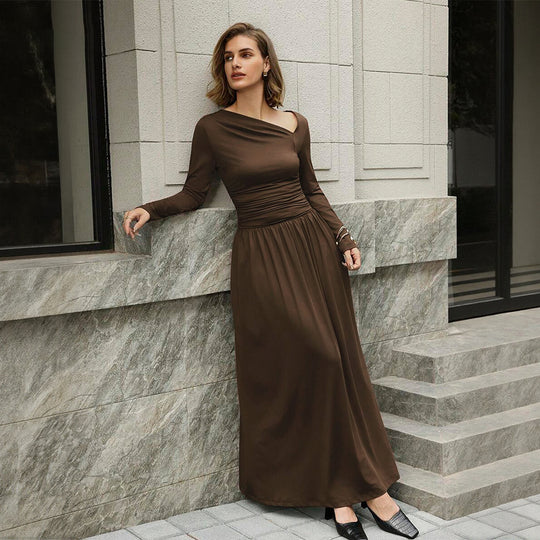 Damen asymmetrisches Maxikleid mit langem Ärmel und geraffter Taillenpartie Eichborn Berlin