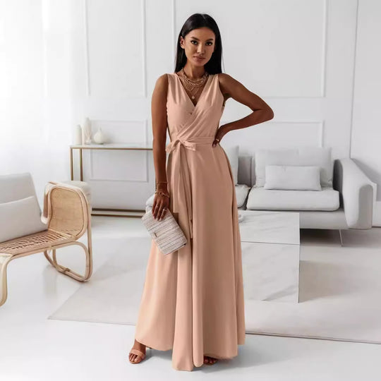 Damen Elegantes Wickel-Minikleid mit tiefem V-Ausschnitt und fließendem Stoff EB