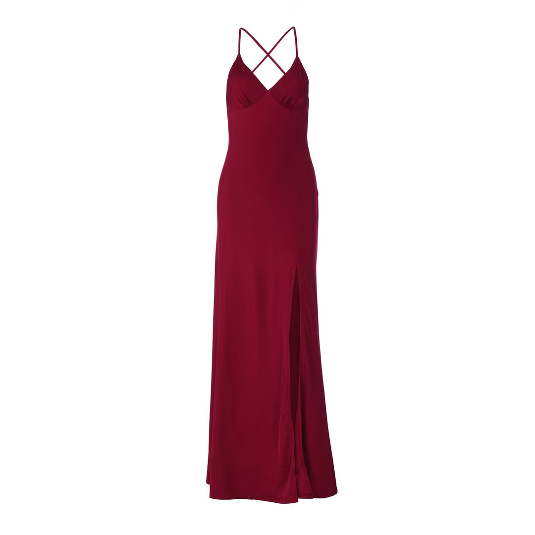 Damen Maxikleid mit raffinierten Spaghettiträgern und hohem Schlitz EB