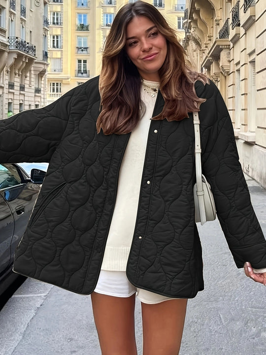 Damen Steppjacke mit großen Taschen und Rundhalsausschnitt EB