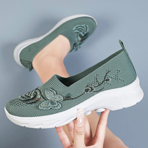 Damen Slip-On Sneakers mit floralem Stickdesign und rutschfester Sohle EB