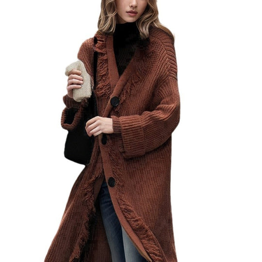 Damen Grober Strickcardigan mit fransigen Details und offenem Schnitt EB
