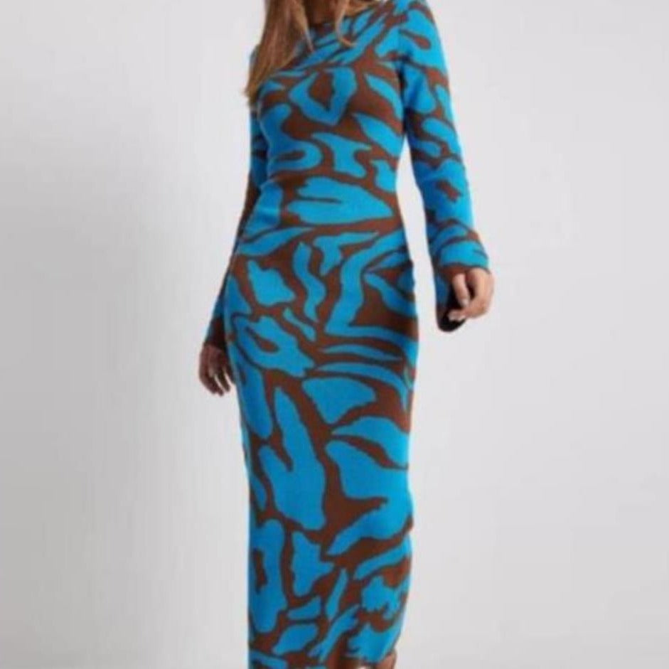 Damen Elegantes Maxi-Kleid mit spannendem Muster und langem Arm EB