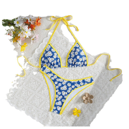 Damen Blumenmuster Bikini-Set mit verstellbaren Trägern und hohem Beinausschnitt EB