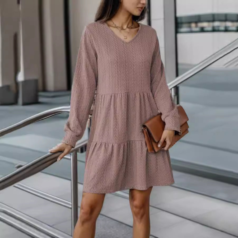 Damen Lockeres V-Ausschnitt Kleid mit Volantdetails EB
