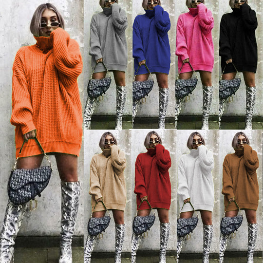 Damen Oversized Strickpullover im strukturierten Look mit hohem Kragen EB
