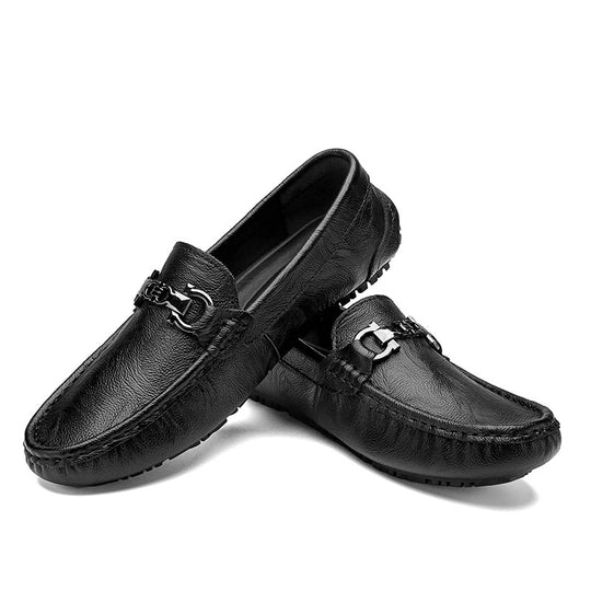Herren eleganter Mokassin‑Loafer aus softem Kunstleder mit dekorativer Metallschnalle und profilierter Gummilaufsohle EB