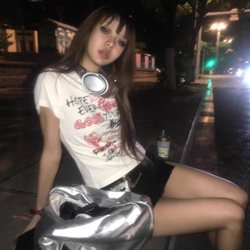 Damen lässiges Statement T-Shirt mit kreativem Print EB
