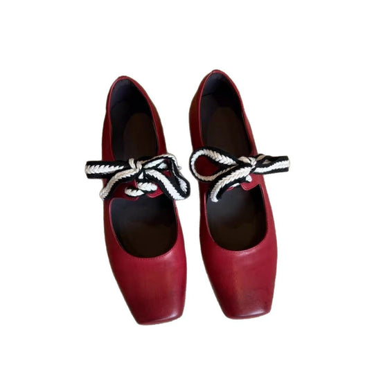 Damen elegante Ballerinas mit modischem SchnürDesign und komfortablem Blockabsatz EB