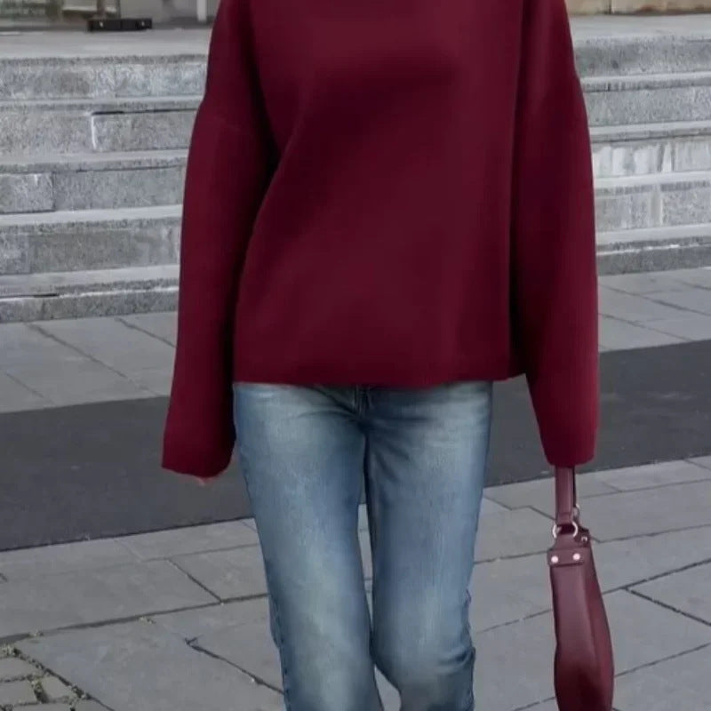 Damen Oversized Pullover mit hohem Kragen EB