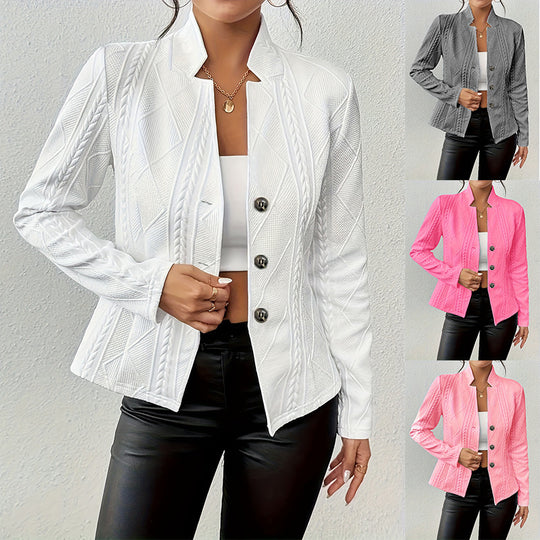 Damen nan taillierter strukturierter Blazer mit Stehkragen und Zopfapplikation EB