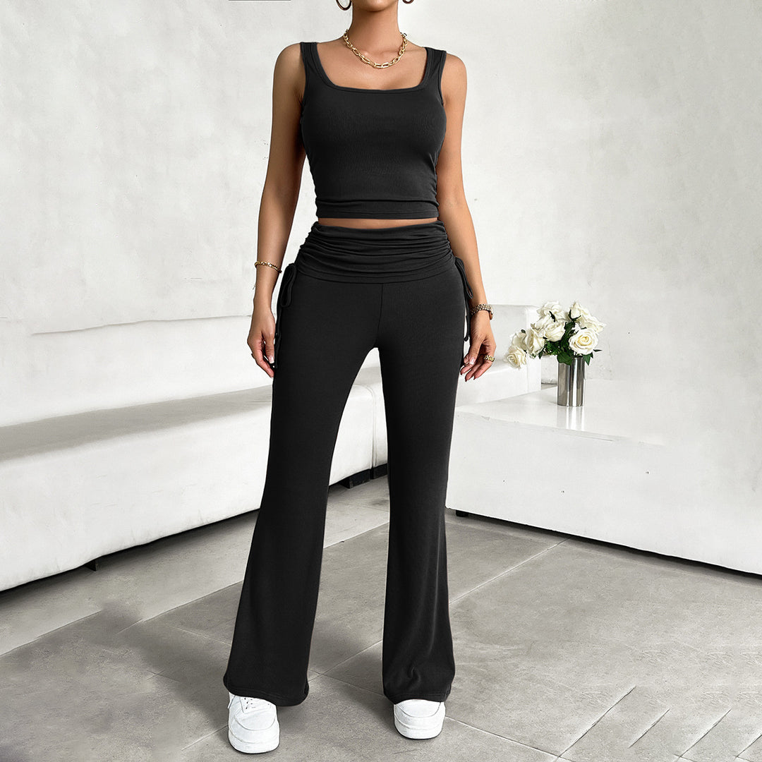 Damen funktionale Kombination aus ärmellosem Top und fließenden Hose EB