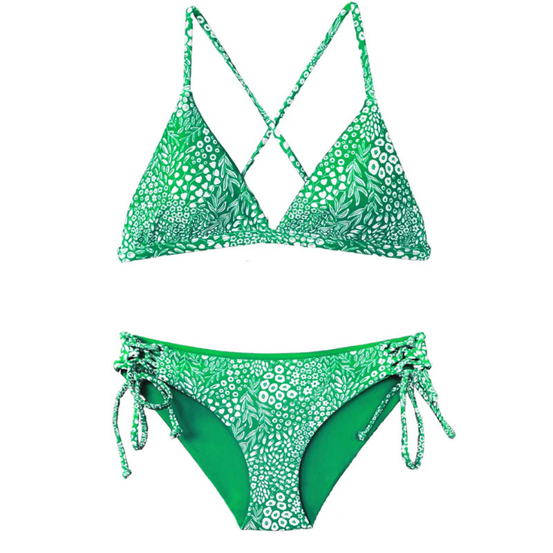 Damen Triangel-Bikini-Set mit buntem Muster und verstellbaren Trägern EB