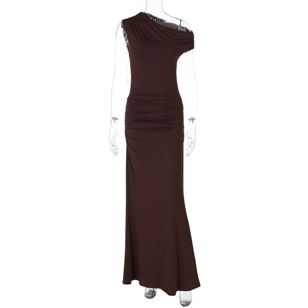 Damen Elegantes Wickel-Maxikleid mit asymmetrischer Schulterpartie EB