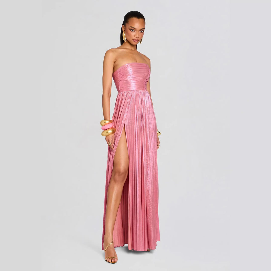 Damen Glamouröses Abendkleid mit Hochgeschlitzt und Plissee-Details EB