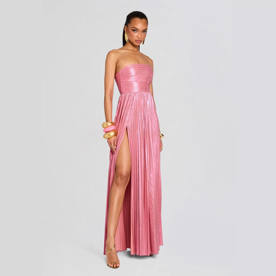 Damen Glamouröses Abendkleid mit Hochgeschlitzt und Plissee-Details EB