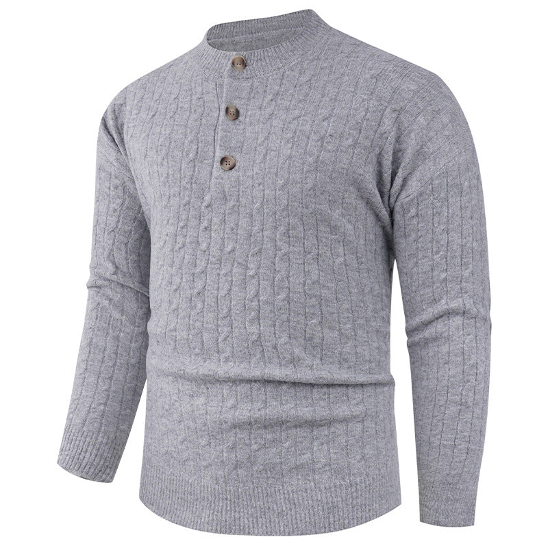 Herren Grobstrickpullover mit modernem Schalkragen und Knopfdetails EB