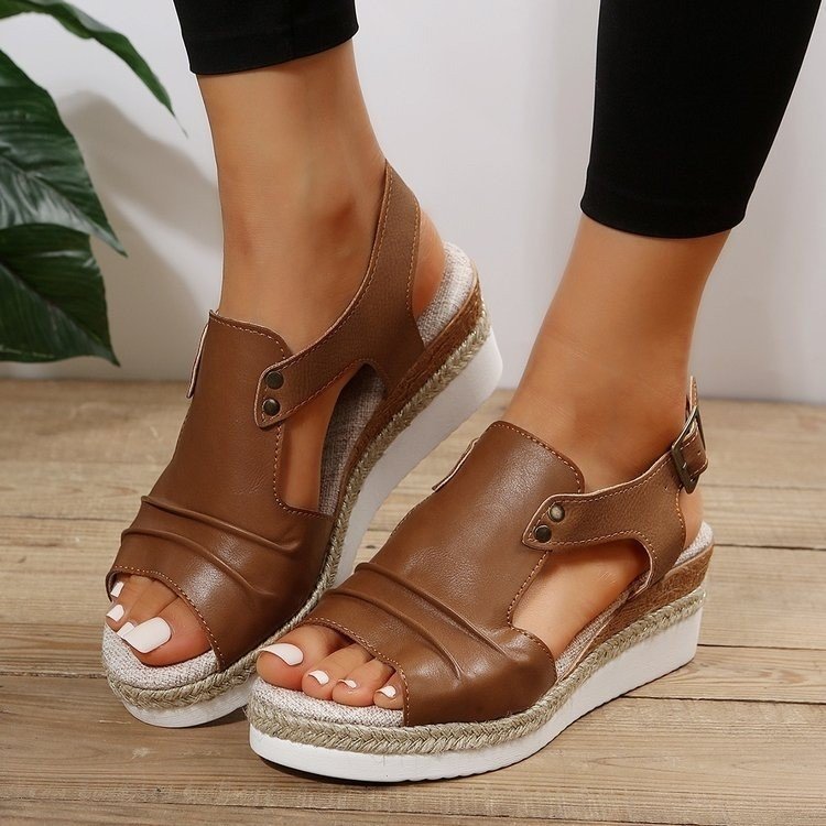 Damen Wedge-Sandalen mit verstellbarem Riemen und bequemer Sohle EB