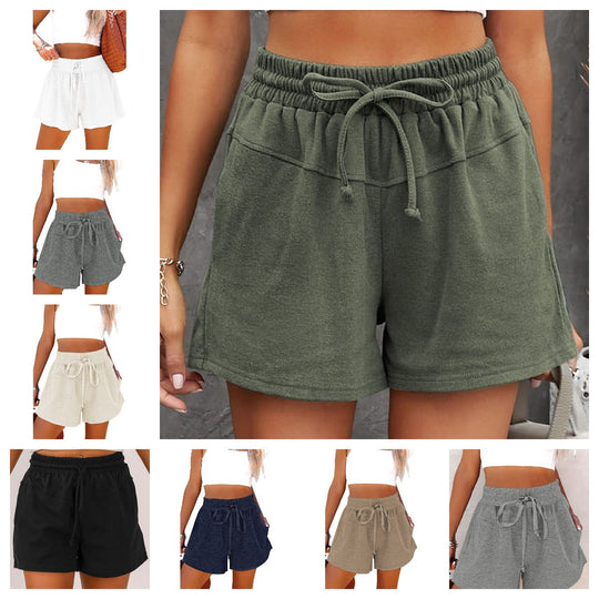 Damen bequeme Sportshorts mit elastischem Bund und seitlichen Taschen EB