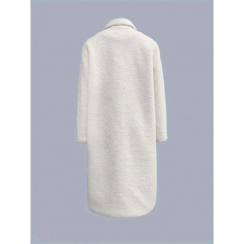 Damen Kuscheliger Fleece-Mantel mit Taschen und Knopfverschluss EB