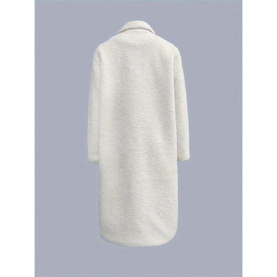 Damen Kuscheliger Fleece-Mantel mit Taschen und Knopfverschluss EB