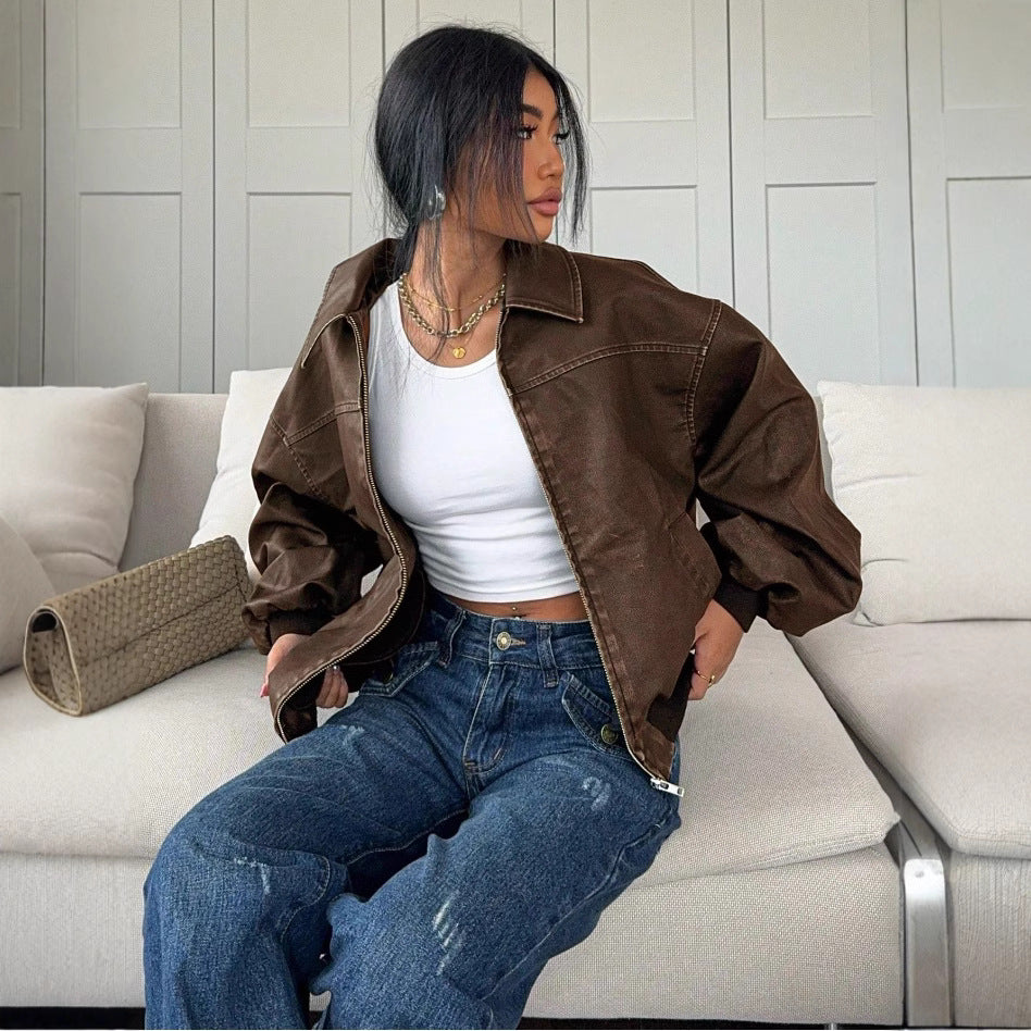 Damen oversized Bomberjacke mit lässigem Schnitt und voluminösen Ärmeln EB