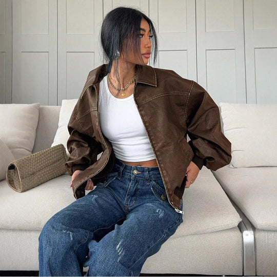 Damen oversized Bomberjacke mit lässigem Schnitt und voluminösen Ärmeln EB