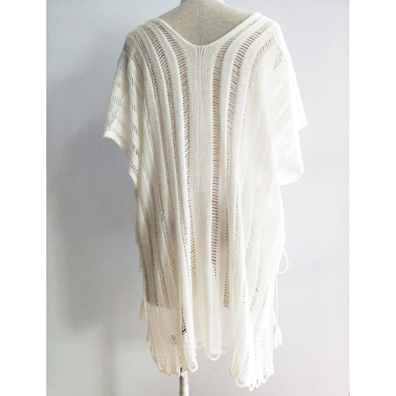 Damen lässige Strickbluse mit seitlichen Bindebändern EB