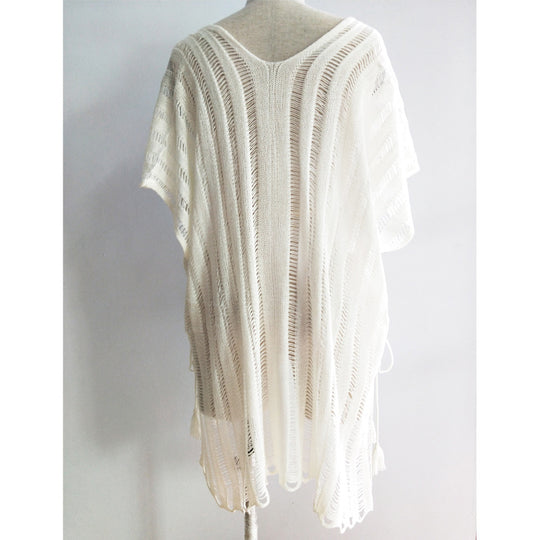 Damen lässige Strickbluse mit seitlichen Bindebändern EB