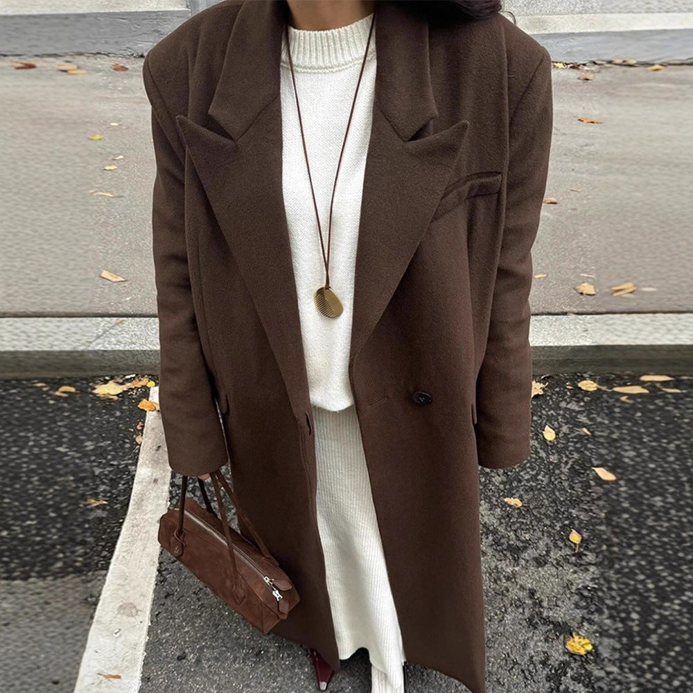 Damen Übergröße langes Blazer mit Taschen und klassischem Schnitt EB