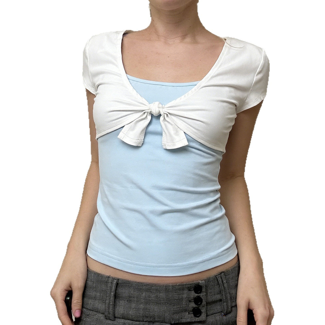 Damen Kurzarm Blusentop mit Knotendetail EB
