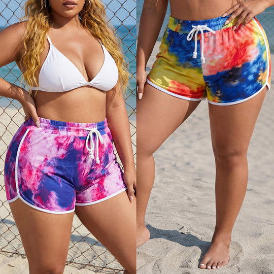 Damen sportliche Badeshorts mit buntem Batikmuster EB