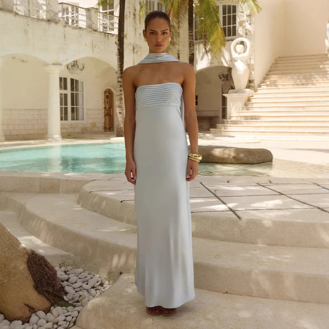 Damen Elegantes Maxikleid mit schulterfreiem Design und schmalem Oberteil EB
