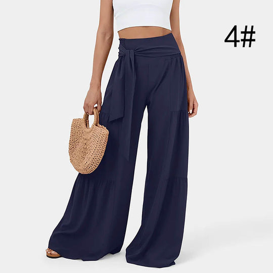 Damen Weit geschnittene Palazzo-Hose mit eleganter Bindegürtel EB