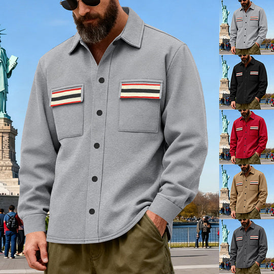 Herren Overshirt-Jacke mit Druckknopfleiste und gestreiften Brusttaschen EB