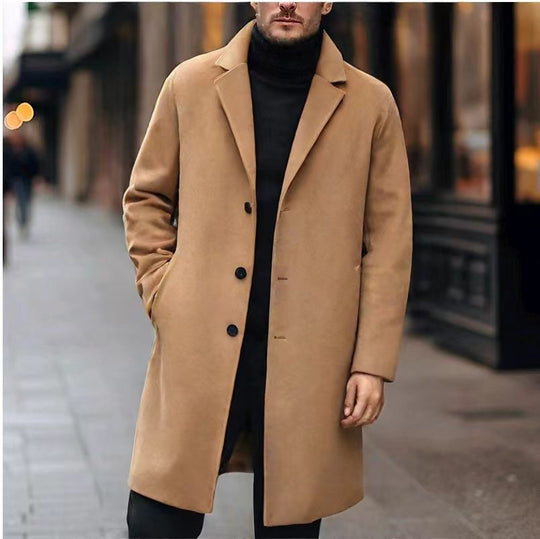 Herren nan eleganter Wollmixmantel mit Reverskragen und geradem Schnitt EB