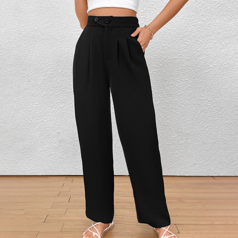Damen Elegante Stoffhose mit hoher Taille und seitlichen Taschen EB