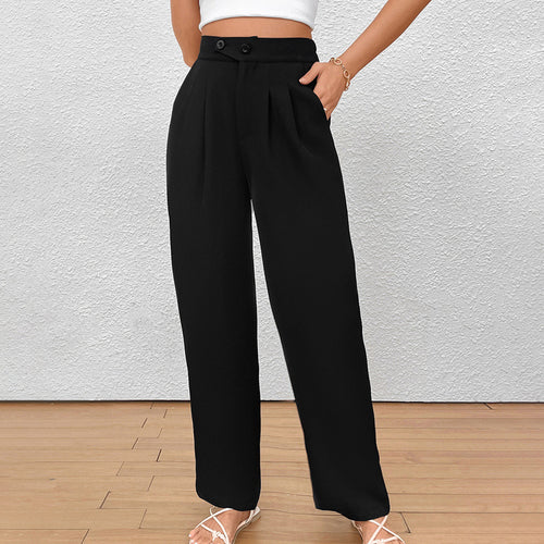 Damen Elegante Stoffhose mit hoher Taille und seitlichen Taschen EB