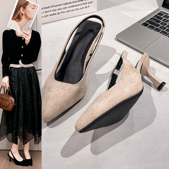 Damen elegante Slingback-Pumps mit geschwungenem Absatz und spitz zulaufendem Design EB