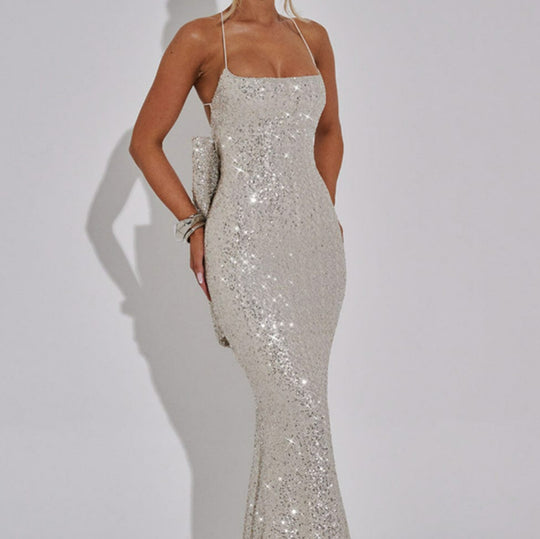 Damen Glamouröses Abendkleid mit schimmernden Pailletten und elegante Träger EB