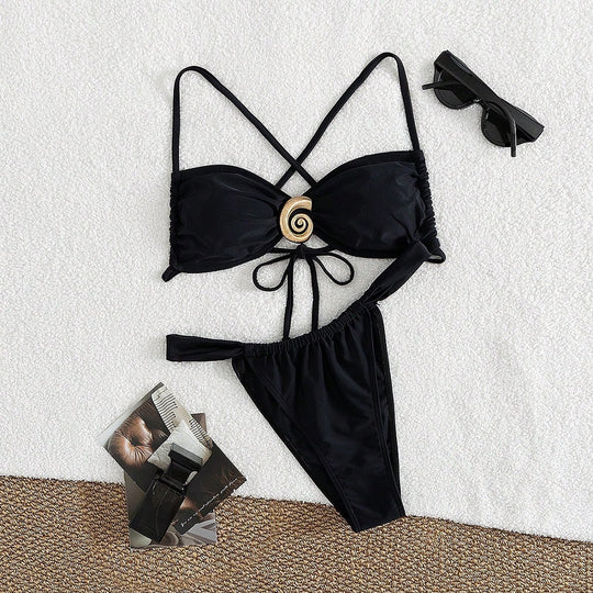 Damen Triangel-Bikini-Set mit dekorativem Ring EB