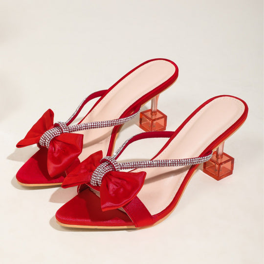 Damen Glamouröse Slingback-Sandalen mit funkelndem Strass und dekorativen Schleifen EB