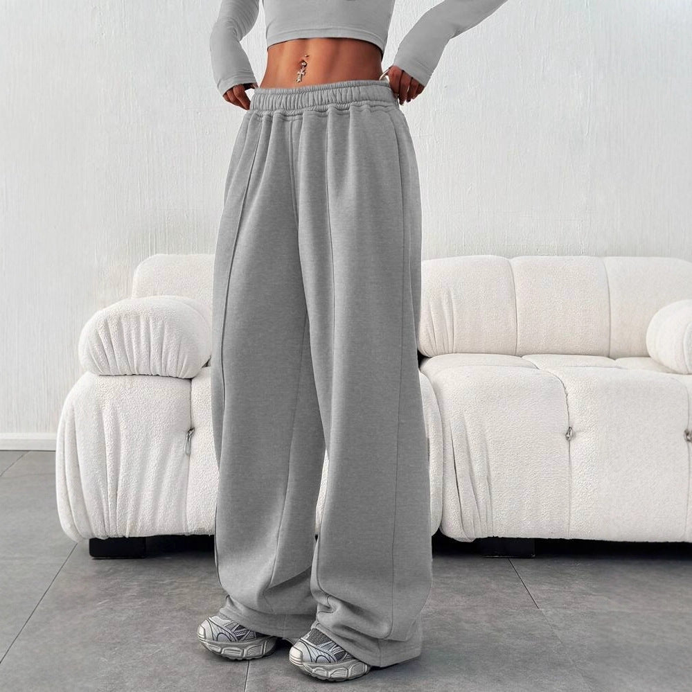 Damen nan enges Cropshirt und weite High-Waist Jogginghosen-Set EB