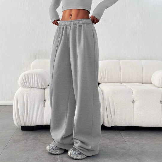Damen nan enges Cropshirt und weite High-Waist Jogginghosen-Set EB