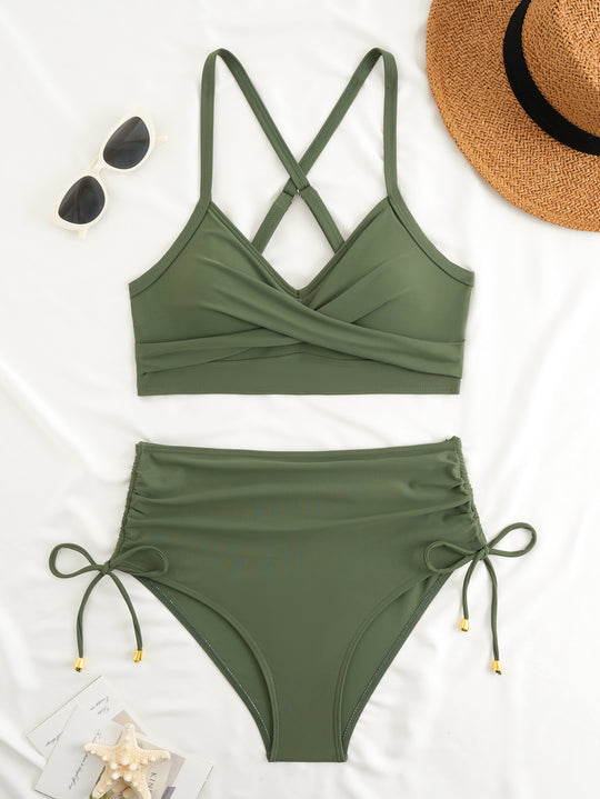 Damen Hochtailliertes Bikini-Set mit Wickeloberteil EB
