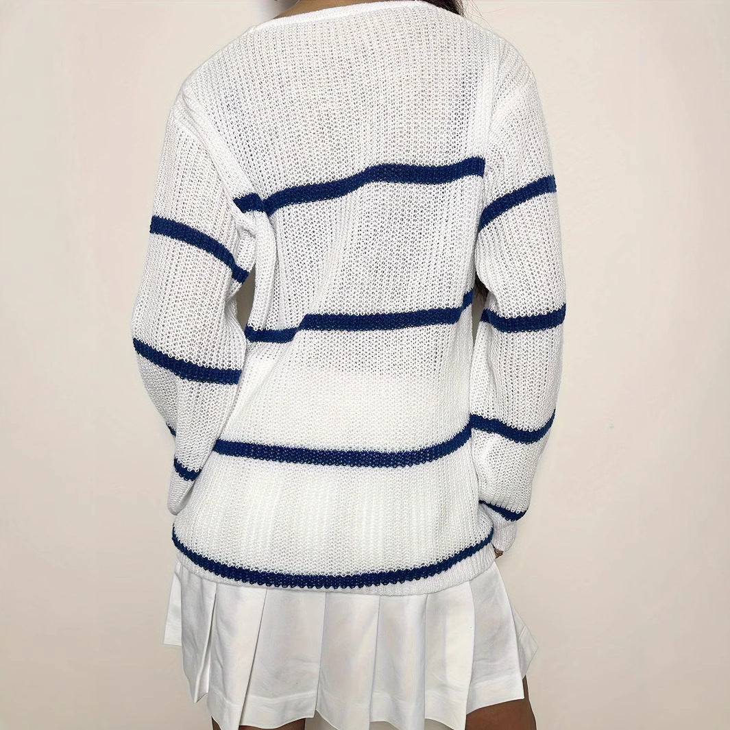 Damen lässiger Strickpullover mit Streifen EB