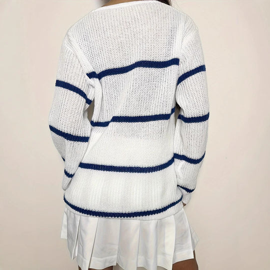 Damen lässiger Strickpullover mit Streifen EB